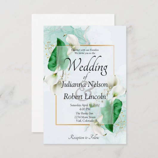 Elegant calla lilies bruiloft kaart (Voorkant / Achterkant)