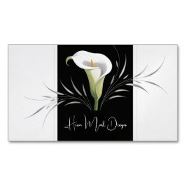 Elegant Calla Lily Black and White Silver Swirl Magnetisch Visitekaartje
