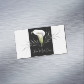 Elegant Calla Lily Black and White Silver Swirl Magnetisch Visitekaartje (Voorbeeld)