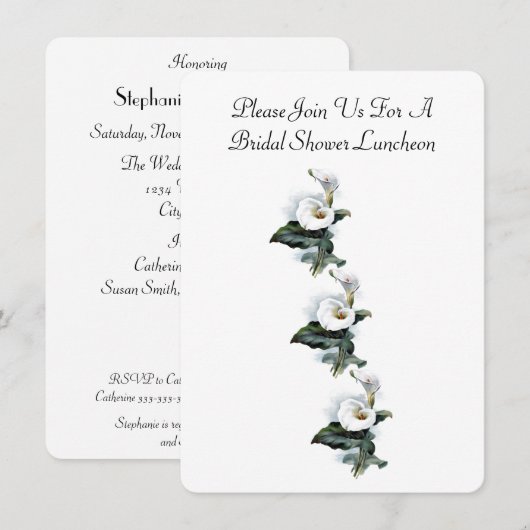 Elegant Calla Lily Floral Vrijgezellenfeest Lunche Kaart (Voorkant / Achterkant)