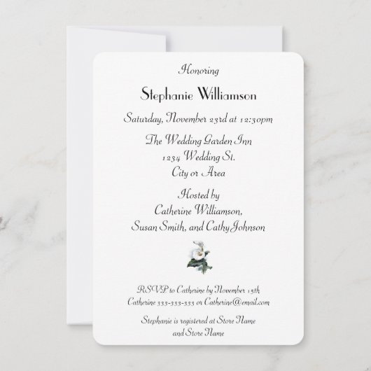 Elegant Calla Lily Floral Vrijgezellenfeest Lunche Kaart (Achterkant)