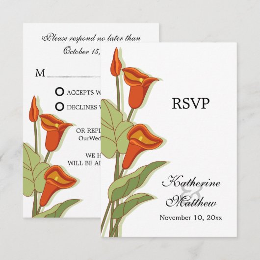 Elegant Calla Lily in Oranje RSVP-kaarten Kaart (Voorkant / Achterkant)