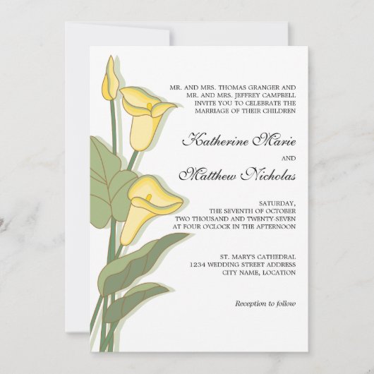 Elegant Calla Lily in Yellow Wedding Kaart (Voorkant)