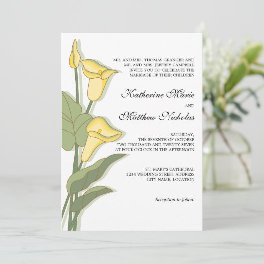 Elegant Calla Lily in Yellow Wedding Kaart (Staand voorkant)