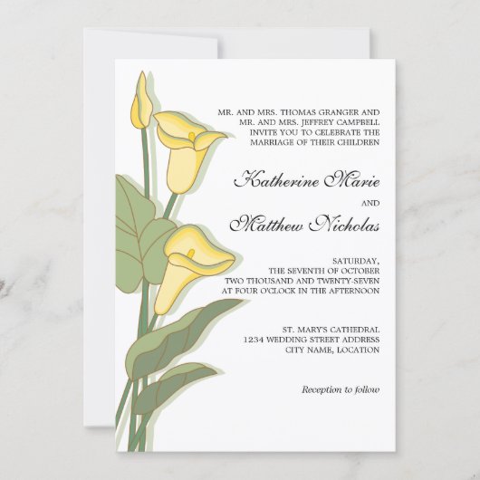 Elegant Calla Lily in Yellow Wedding Kaart (Voorkant)