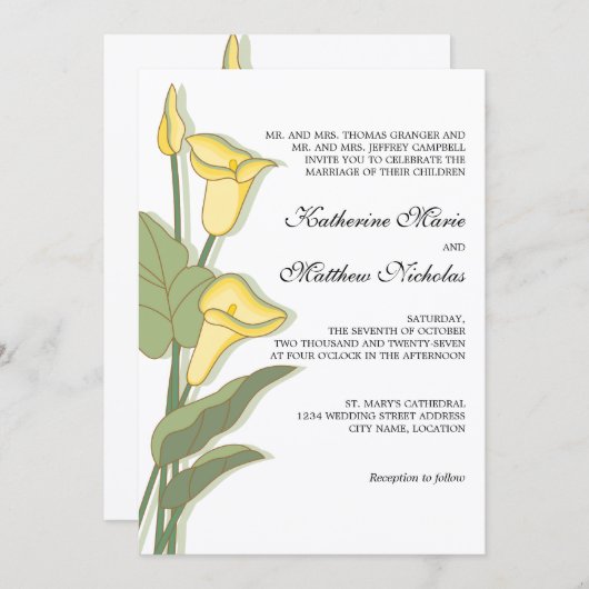 Elegant Calla Lily in Yellow Wedding Kaart (Voorkant / Achterkant)