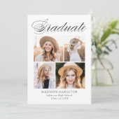 Elegant Calligrafie 4 Foto Afstuderen Aankondiging (Staand voorkant)