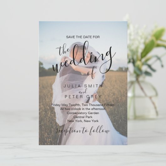 Elegant Calligrafie | Aangepaste fotobruiloft  Kaart (Staand voorkant)