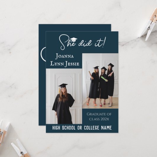 elegant Calligrafie Afstuderen Fotouitnodiging Kaart (Voorkant / Achterkant in situ)