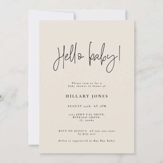 Elegant Calligrafie | Baby shower Hallo baby Roze Kaart (Voorkant)