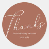 Elegant Calligrafie Bedankt Terracotta Ronde Sticker (Voorkant)