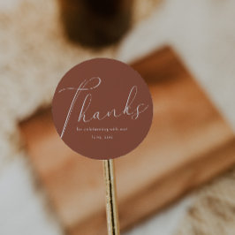 Elegant Calligrafie Bedankt Terracotta Ronde Sticker