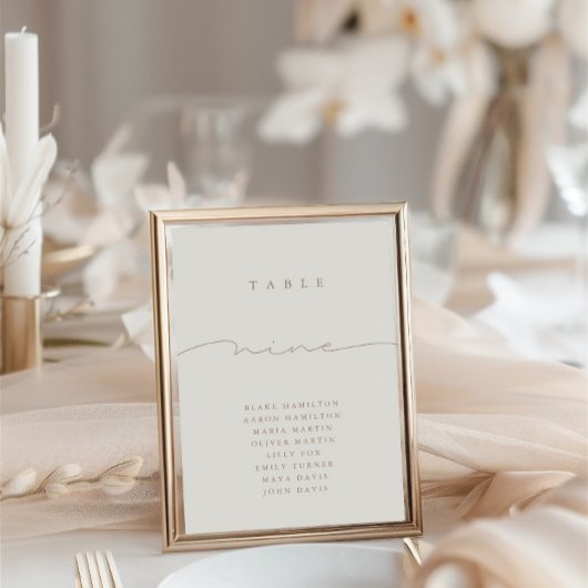 Elegant Calligrafie Beige Nine Tabel Nummer