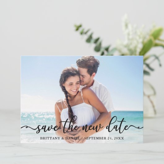 Elegant Calligrafie bewaart de nieuwe Datum Fotoka Save The Date (Staand voorkant)