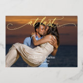 Elegant Calligrafie bij LAATSTE foto sparen de Dat Folie Uitnodiging (Voorkant)