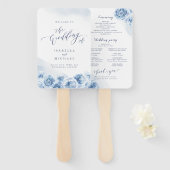 Elegant calligrafie blauwe waterverf florale bruil handwaaier (Voorkant en achterkant)
