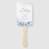 Elegant calligrafie blauwe waterverf florale bruil handwaaier (Voorkant)