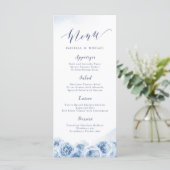 Elegant calligrafie blauwe waterverf florale bruil menu (Staand voorkant)