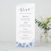 Elegant calligrafie blauwe waterverf florale bruil menu (Staand voorkant)