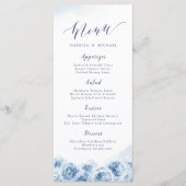 Elegant calligrafie blauwe waterverf florale bruil menu (Voorkant)