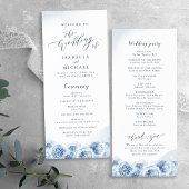 Elegant calligrafie blauwe waterverf florale bruil programmakaart