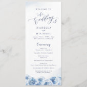 Elegant calligrafie blauwe waterverf florale bruil programmakaart (Voorkant)