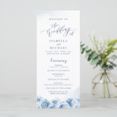 Elegant calligrafie blauwe waterverf florale bruil programmakaart (Staand voorkant)