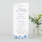 Elegant calligrafie blauwe waterverf florale bruil programmakaart (Staand voorkant)