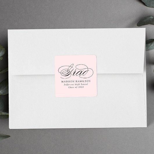 Elegant Calligrafie Blush Pink Afstuderen Vierkante Sticker