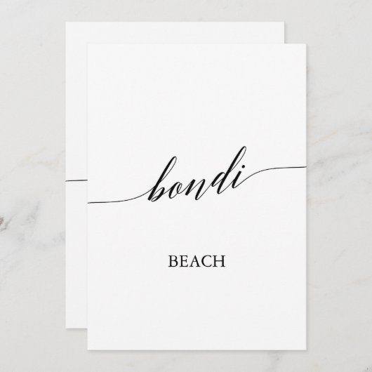 Elegant Calligrafie Bondi Beach Table Number Kaart (Voorkant / Achterkant)