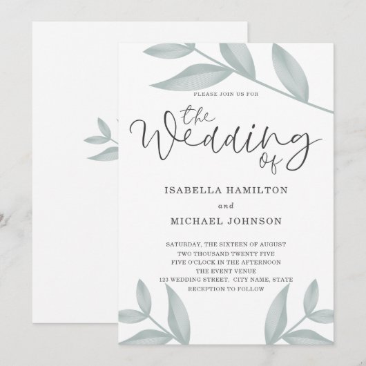 Elegant calligrafie Botanical Wedding Kaart (Voorkant / Achterkant)