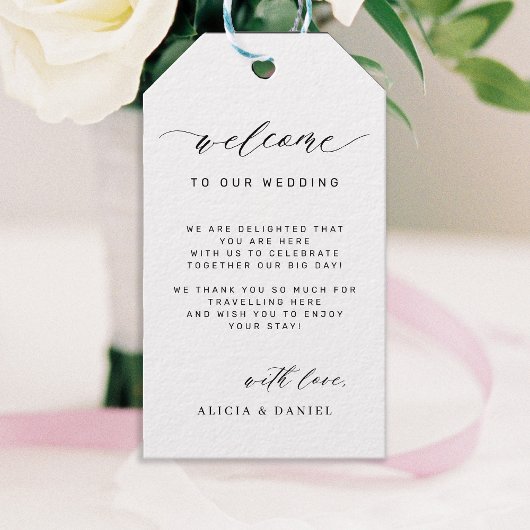 Elegant calligrafie bruiloft welkomsttas cadeaulabel