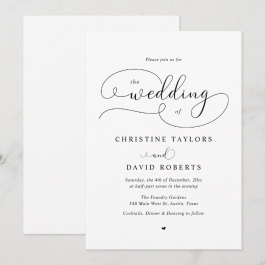 Elegant Calligrafie, Casual huwelijk Kaart (Voorkant / Achterkant)