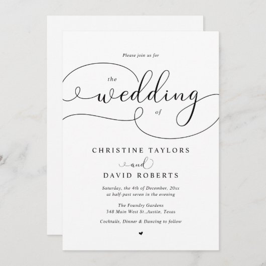 Elegant Calligrafie, Casual huwelijksuitnodiging Kaart (Voorkant / Achterkant)