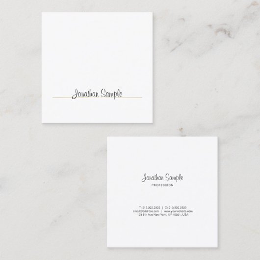 Elegant Calligrafie Design Gold Plain Luxe Trendy Vierkante Visitekaartje (Voorkant / Achterkant)
