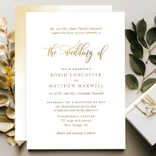 Elegant Calligrafie en Waterverf Plechtige bruilof Kaart