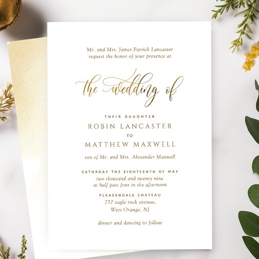 Elegant Calligrafie en Waterverf Plechtige bruilof Kaart