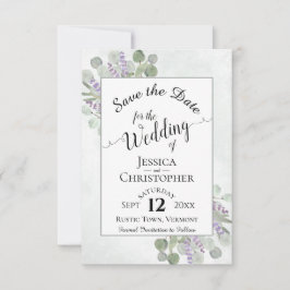 Elegant Calligrafie Eucalyptus & Lavender Wedding Save The Date