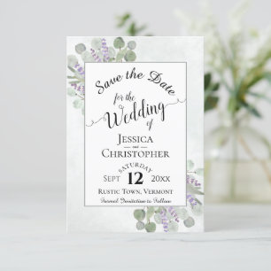 Elegant Calligrafie Eucalyptus & Lavender Wedding Save The Date