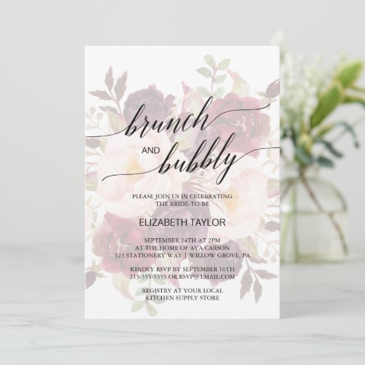 Elegant Calligrafie | Faded Floral Brunch en Bubbl Kaart (Staand voorkant)