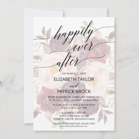 Elegant Calligrafie | Faded Floral Elopement Kaart (Voorkant)