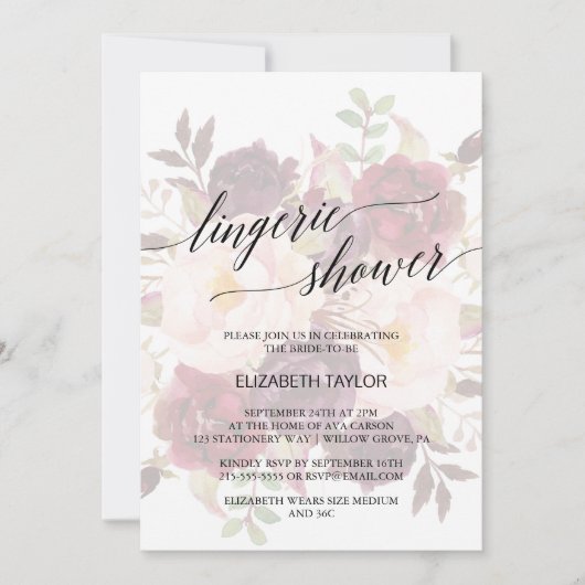 Elegant Calligrafie | Faded Floral Lingerie Shower Kaart (Voorkant)