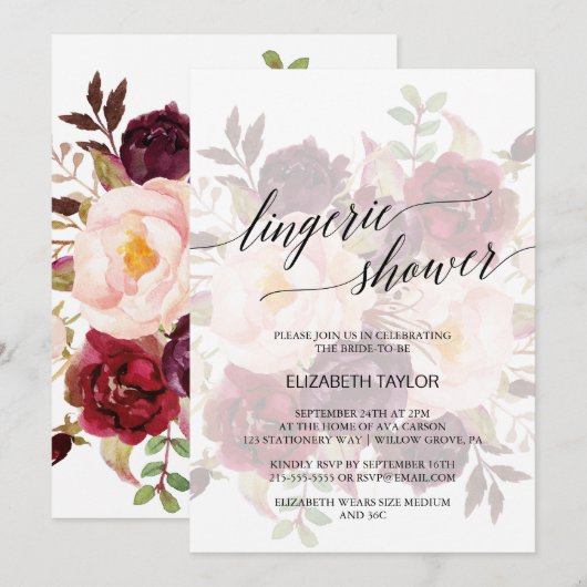Elegant Calligrafie | Faded Floral Lingerie Shower Kaart (Voorkant / Achterkant)