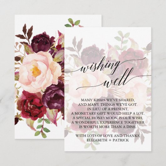 Elegant Calligrafie | Faded Floral Wishing Well Informatiekaartje (Voorkant / Achterkant)