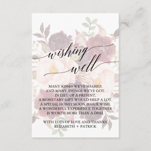 Elegant Calligrafie | Faded Floral Wishing Well Informatiekaartje (Voorkant)