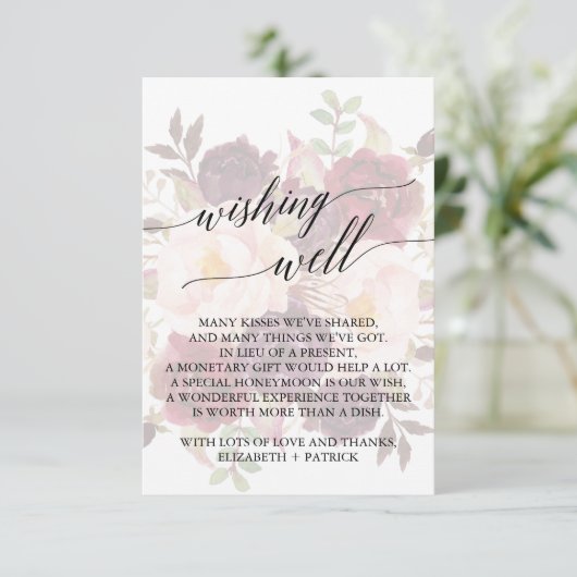 Elegant Calligrafie | Faded Floral Wishing Well Informatiekaartje (Staand voorkant)