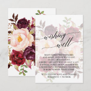Elegant Calligrafie   Faded Floral Wishing Well Informatiekaartje