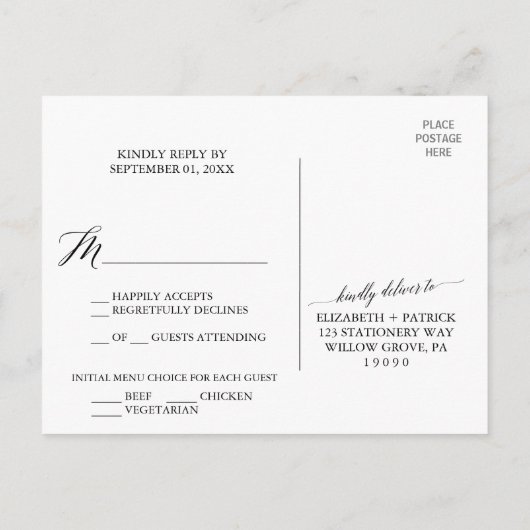 Elegant Calligrafie Faded menu Keuze RSVP (Achterkant)