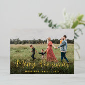 Elegant Calligrafie Familie met Kerstmis Folie Feestdagenkaart (Staand Voorkant)