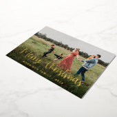 Elegant Calligrafie Familie met Kerstmis Folie Feestdagenkaart (Gedraaid)